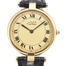 CARTIER Must Vendome Vermeille SV925 (GP) / Leather Quartz Men's Watch R#141488
