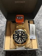 Seiko 5 Sports SNZF22J1 Automatic Watch Men 41mm Black Gold Limited Rare