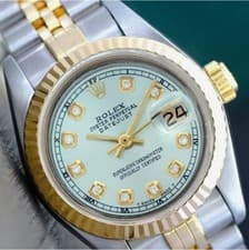 Rolex Datejust Two-Tone Baby Blue Diamond Dial Fluted 18KY Steel Jubilee Watch