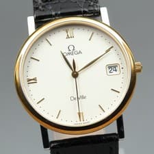 New Batt OMEGA De Ville Cal.1532 Quartz Gold Date Men's Watch 32mm JP Exc+5*Box