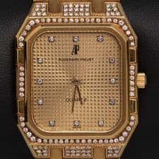 Audemars Piguet Royal Oak 32mm Watch 18K Yellow Gold Champagne Tapisserie Dial