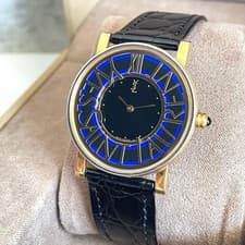 YSL Yves Saint Laurent Navy Logo Dial Quartz Watch Used Good Condition