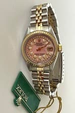 Rolex Watch Datejust Ladies Gold-Steel Custom Pink MOP Diamond Dial jubilee