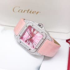 Cartier 35.6mm x 44.2mm Pink Roman Dial Medium Santos 100 REF: W20133X8 (2016)