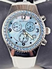 AquaMarin Sea Star Natural Topaz Mother Pearl Leather Strap Watch - New Battery