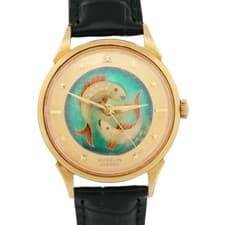 RARE VINTAGE GUBELIN Ipso Matic CLOISONNE ENAMEL FISH 35mm 18K Gold Automatic