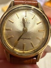 Omega Ladymatic Gold & Brown Leather Watch Used, Works, Replaced Strap