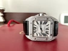 Cartier Santos 100 XL 2656 42 mm White Dial Diamond Stainless Steel Leather Band