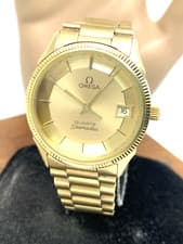 Omega Seamaster Men's Watch Vintage 1976 Swiss Quartz Pie Pan Date 14k Gold 33mm