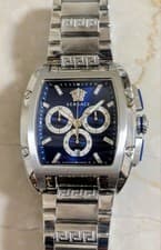 VERSACE Men's Quartz Analog Watch VE6H00423 Tonneau Shape Blue Chronograph