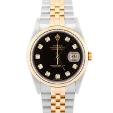 UNPOLISHED Rolex DateJust 36mm FACTORY BLACK DIAMOND Steel JUBILEE 18K 16233 BOX