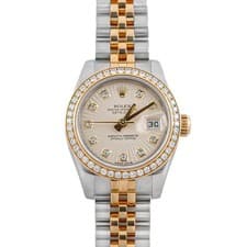 Rolex 179383 Lady-Datejust 26 mm Factory Diamond Bezel Silver Diamond Dial 2012