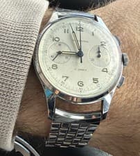 Wakmann Chronograph 37mm 2 Register Watch Stunning Unpolished Case Clean