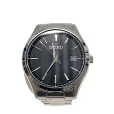 Used SEIKO◆Solar watch/analog/stainless steel/BLK/SLV/SS/V157-0DR0