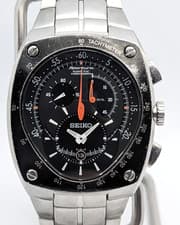 Seiko Sportura 7L22 Kinetic Chronograph Black Orange 43mm | Box & New Capacitor