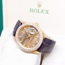 Rolex 36mm 18K Yellow Gold Houndstooth Diamonds Dial Datejust REF: 16018