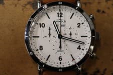 SHINOLA Canfield Sport 45mm Day Date Pointer White Dial Tan Leather Watch