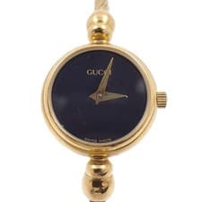 Gucci 2700.2.L Ladies Quartz Bracelet Watch Gold GP Black Dial Used