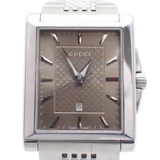 Used Gucci YA138402 G Timeless Rectangle Quartz Men's Watch Brown Dial Genuine