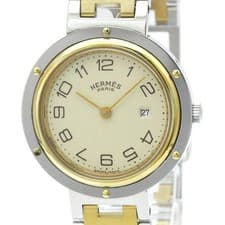 HERMES Clipper Gold Plated Stainless Steel Quartz Unisex Watch Polished BF591597