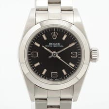 Rolex Oyster Perpetual 67180 SS SS AT black dial 2 Extra Links