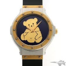 HUBLOT Classic Bear 1391.2 Quartz Blue Dial Yellow Gold Leather Womens Watch