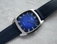 Tissot Stylist Men's Rare Tank Watch Leather Dress Watch Date Quartz Blue Dial