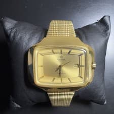 OMEGA “TV” Genève Automatic Gold Rectangular Bracelet Watch Date Indicator
