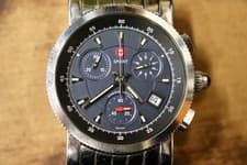 MICHELE Sport 71-526 Chronograph Blue Dial SS Watch Date Quartz 10ATM