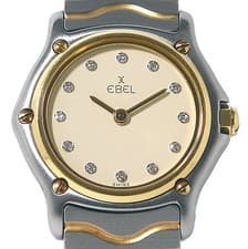 Battery replaced EBEL Classic Wave 1057901 12P Diamond Quartz Ladies Used