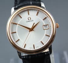 Omega De Ville Prestige QZ Ref.196.1150 Cal.1532 Gold Bezel 34mm Men's Watch