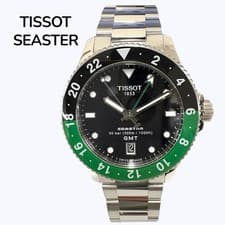 Tissot Seastar GMT Quartz Watch 40mm Stainless Steel Black Dial wrist 2cm