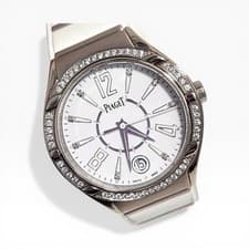 Piaget Polo Ladies 38 mm 18K White Gold Diamond Rubber Strap Quartz Watch