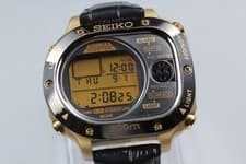 Rare *N MINT* Seiko Scuba Master M725-5A00 Gold Digital Quartz Mens Watch JAPAN