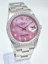 Rolex Oyster Date 34mm 15210 Pink MOP Diamond Dial & Diamond Bezel Datejust Box