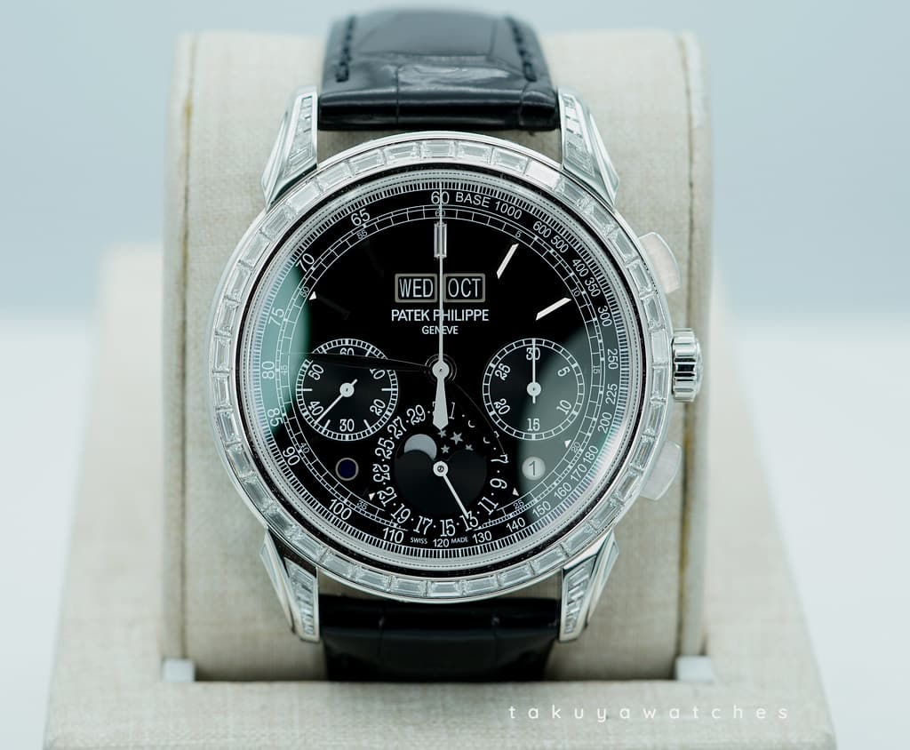 FSOT: Patek PHILIPPE 5271P PLATINUM PERPETUAL CALENDAR CHRONOGRAPH BAGUETTE DIAMOND 2021 FULL SET