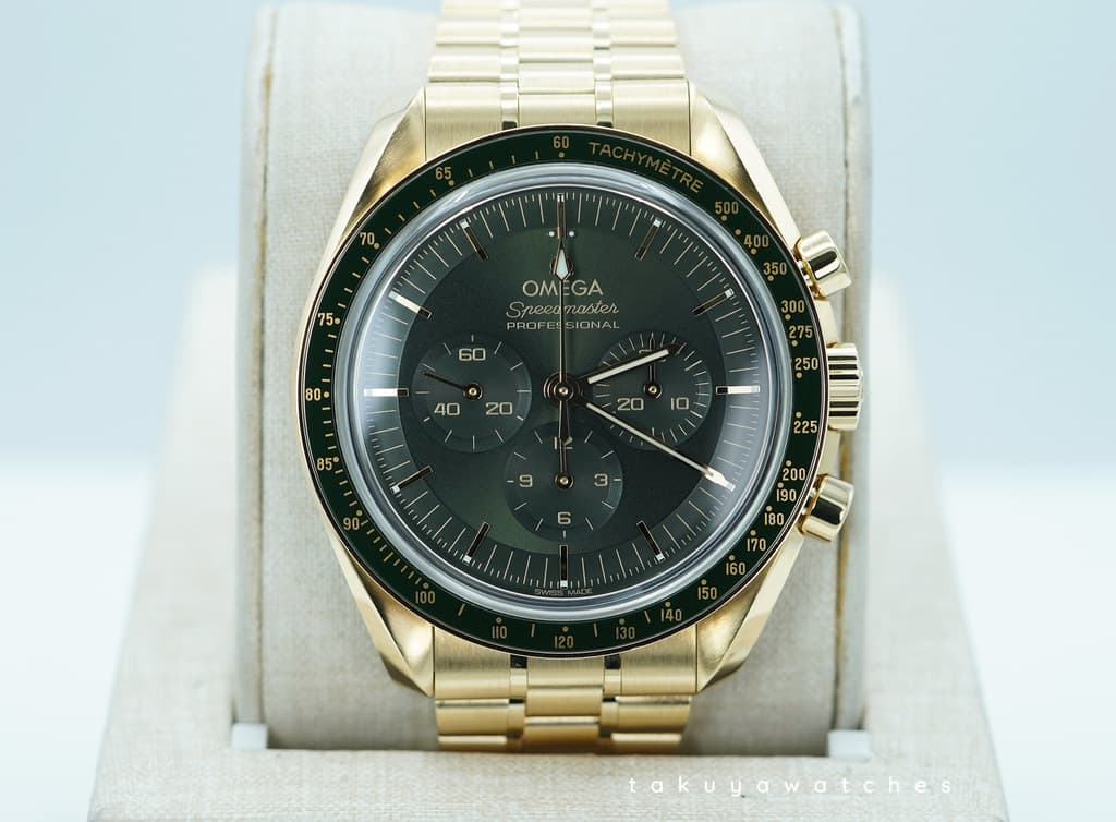 FSOT: Omega SPEEDMASTER MOONWATCH MOONSHINE YELLOW GOLD GREEN DIAL 2023 WARRANTY FULL SET