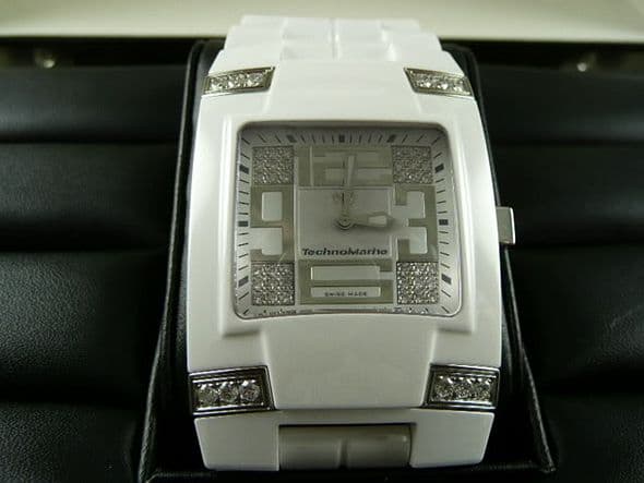 FS: NIB TECHNOMARINE Lady Square White Ceramic with Diamonds