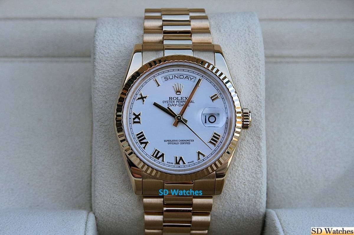 FS: ROLEX 118238 DAY DATE WATCH 36MM PRESIDENT 18K YELLOW GOLD