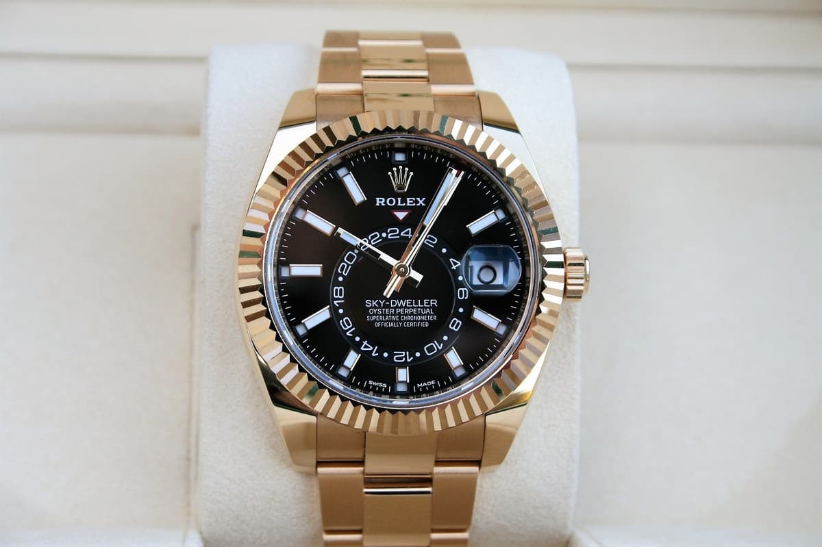 FS: ROLEX 326938 SKYDWELLER 18K YELLOW GOLD BLACK INDEX