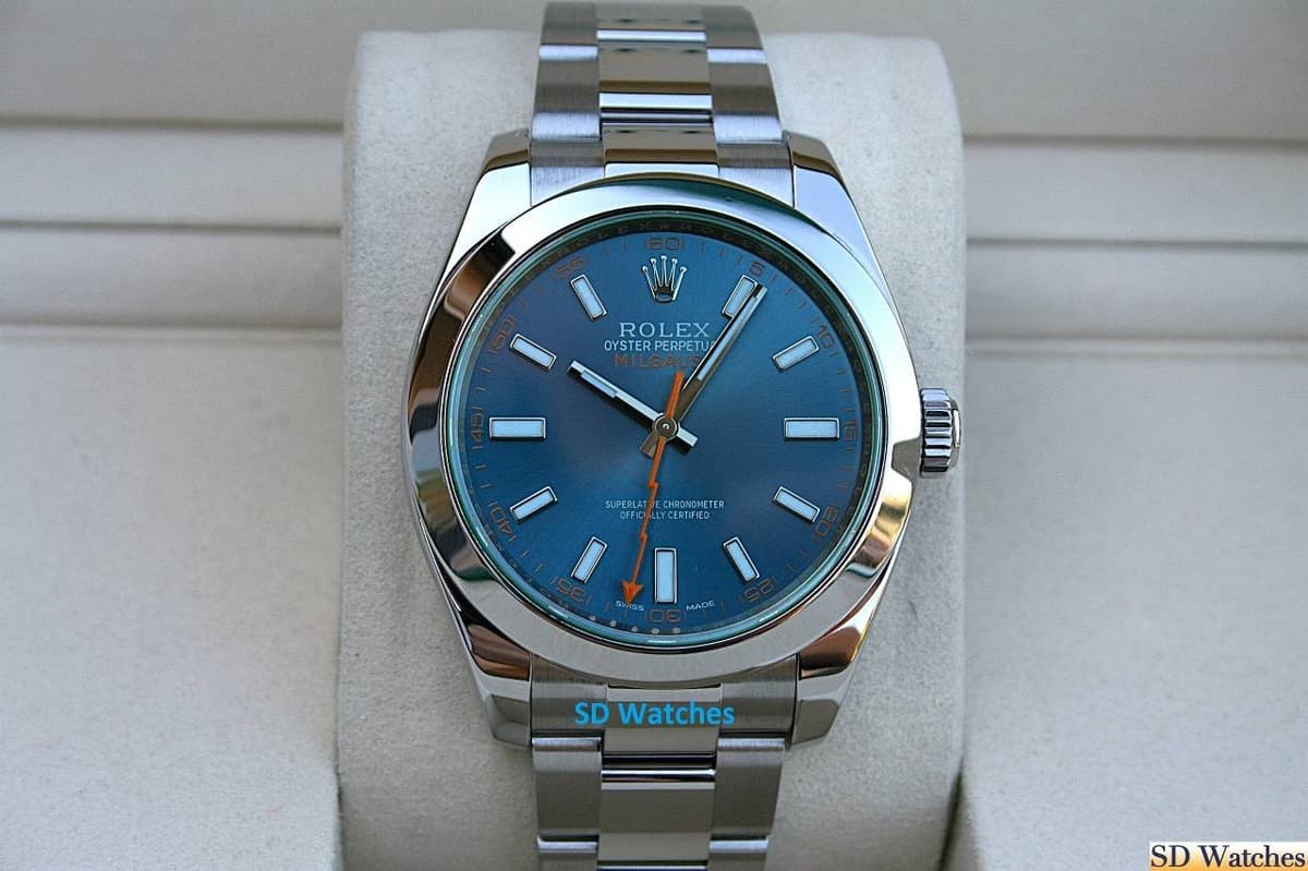FS: ROLEX 116400GV MILGAUSS WATCH GREEN CRYSTAL Z-BLUE DIAL