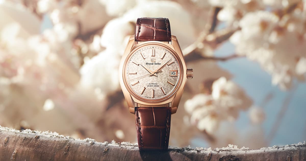 Grand Seiko Grand Seiko A rose gold mechanical watch that expresses the beauty of “Sakura-Kakushi,” cherry blossoms concealed in snow.